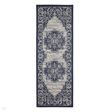 Flatweave Gel Medallion Navy Runner-Melrose-Rug Love - The Most Loved Rug Store